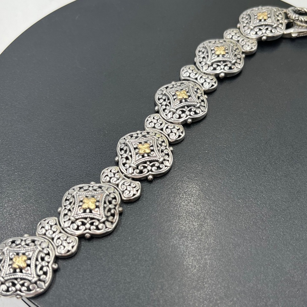 Phillip Gavriel PG Byzantine
925 Sterling 18K Yellow Gold Cushion Panel Bracelet